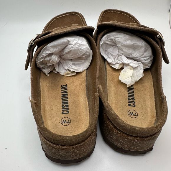 CUSHIONAIRE Women's Genuine Leather Cork Footbed Clog with +Comfort 7 WIDE BROWN - Picture 4 of 8